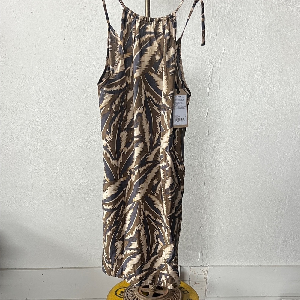 NWT prAna Epicanopy Leaf Print Halter Dress Size S Cafe Panama Black Brown - Picture 3 of 5